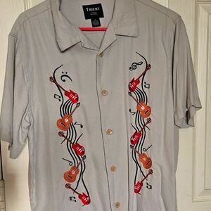 Guitar 100% Silk Embroidered Mans Medium shirt